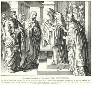 Presentationen av Jesusbarnet i templet (gravyr) av Julius (after) Schnorr von Carolsfeld