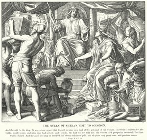 Drottningen av Sabas besök hos Salomo (gravyr) av Julius (after) Schnorr von Carolsfeld