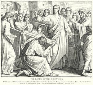 Uppfostran av änkans son (gravyr) av Julius (after) Schnorr von Carolsfeld