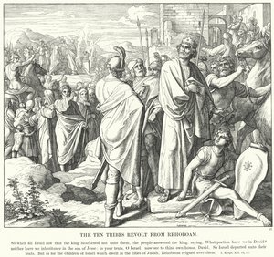 De tio stammarna gör uppror från Rehabeam (gravyr) av Julius (after) Schnorr von Carolsfeld