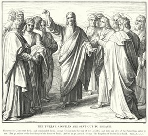 De tolv apostlarna skickas ut för att predika (gravyr) av Julius (after) Schnorr von Carolsfeld