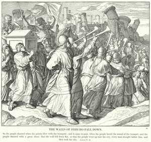 Jerikos murar faller ner (gravyr) av Julius (after) Schnorr von Carolsfeld