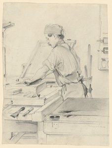 Självporträtt som arbetar på en litografisk press av Julius Adam the Elder