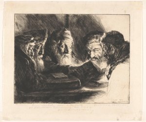 Fem läsande judiska män av Julius C. Turner (signed by artist)