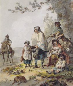 A Gypsy Family (penna och bläck med akvarell på papper) av Julius Caesar Ibbetson
