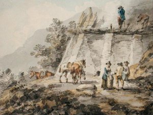 A Lime Kiln (akvarell på papper) av Julius Caesar Ibbetson