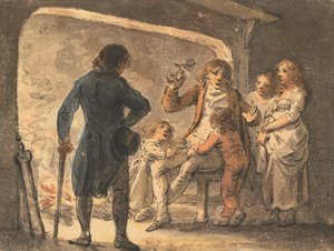 Elden i härden, fadern berättar historien för sina barn av Julius Caesar Ibbetson