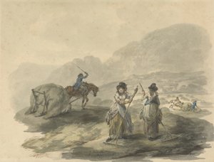 Höslagning, 1792 (penna och bläck med wc över grafit på papper) av Julius Caesar Ibbetson