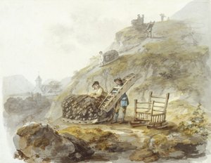Metod för att utvinna torv från kullar nära Mallwyd, ca 1792 (akvarell, bläck och blyerts på papper) av Julius Caesar Ibbetson