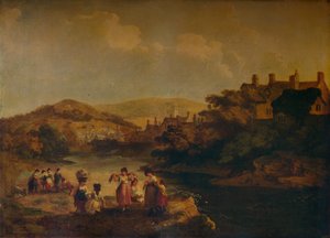 Kvinnor som tvättar kläder i en walesisk ström, 1790 av Julius Caesar Ibbetson