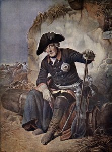 Fredrik den store, kung av Preussen (färg litho) av Julius Friedrich Anton (after) Schrader