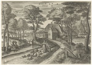april Aprilis (titel på objekt) De tolv månaderna (serietitel) av Julius Goltzius