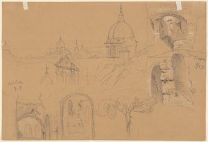 Studier av Colosseum och Monte Pincio (verso) av Julius Jacob the Elder
