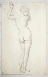 Kvinnlig nakenstudie i stående pose, sedd bakifrån; verso, kontur av en kvinnlig nakenstudie av Julius Schnorr von Carolsfeld
