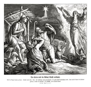 En ängel visar sig för herdarna, Lukasevangeliet av Julius Schnorr von Carolsfeld