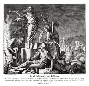 Byggande och försvar av den nya stadsmuren, Nehemiah av Julius Schnorr von Carolsfeld