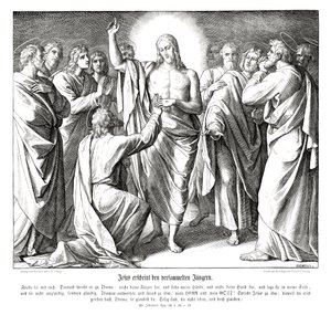 Tvivlar på Thomas, Johannesevangeliet av Julius Schnorr von Carolsfeld