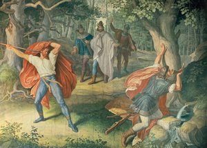 Hagen dödar Siegfried vid fontänen, Hall of Nibelungens