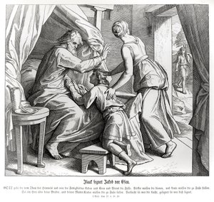 Isak välsignar Jakob i Esaus ställe, Genesis av Julius Schnorr von Carolsfeld