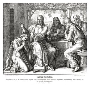 Jesus och den syndiga kvinnan, Lukasevangeliet av Julius Schnorr von Carolsfeld