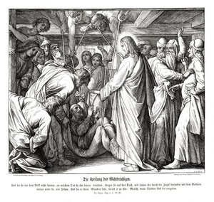 Jesus botar den förlamade mannen, Lukasevangeliet av Julius Schnorr von Carolsfeld