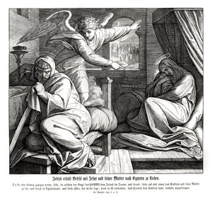 Josef varnas för att fly till Egypten, Matteusevangeliet av Julius Schnorr von Carolsfeld