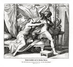 Josef vägrar ligga med Potifar, Första Mosebok av Julius Schnorr von Carolsfeld