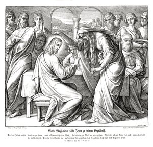 Maria Magdalena smorjer Jesus, Matteusevangeliet av Julius Schnorr von Carolsfeld