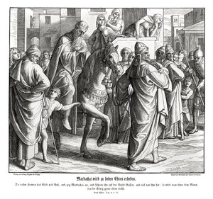 Mordokai är hedrad av kungen Ester av Julius Schnorr von Carolsfeld