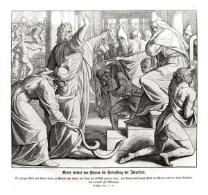 Mose kräver israeliternas befrielse, Exodus av Julius Schnorr von Carolsfeld
