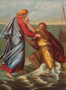 Petrus går på havet (färglitografi) av Julius Schnorr von Carolsfeld