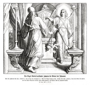 Ängeln Gabriel visar sig för Sakarias, Lukas av Julius Schnorr von Carolsfeld