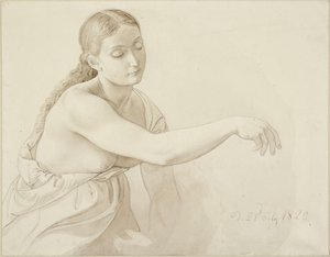 Kvinnlig halvfigur med utsläppt hår av Julius Schnorr von Carolsfeld