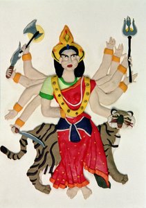 Durga (olja och lera på papper)