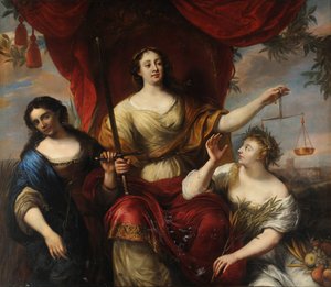 Försiktighet, rättvisa och fred, av Ovens, Jurgen (1623-1678). Olja på duk