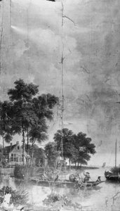 Väggbeklädnad med holländskt landskap från salen på Keizersgracht 121 av Jurriaan Andriessen