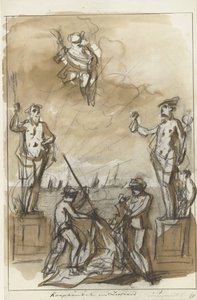 Handel och sjöfart, dekoration på Nieuwmarkt, 1795 Handel och sjöfart (titel på objekt)