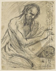 H. Hieronymus, skriver i en bok han håller över en skalle av Jusepe de Ribera