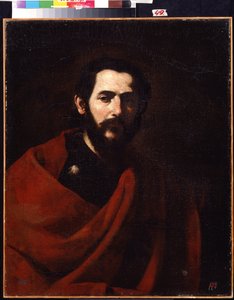 Aposteln Sankt Jakob den Större (Apostel Sankt Jakob den Store). Porträtt av Jacques de Zebedee, en av Kristi tolv lärjungar. Målning av Jose de Ribera kallad il Spagnoletto ""spanjoren"" (1591-1652). Olja på duk. Spansk konst, barockstil. R av Jusepe de Ribera
