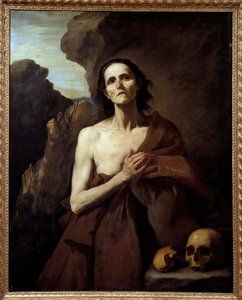 Porträtt av Saint Mary the Egyptian, Penitente in the Desert Painting (Vanita) av Jose de Ribera dit il Spagnoletto ""spanjoren""" (1591-1652) av Jusepe de Ribera