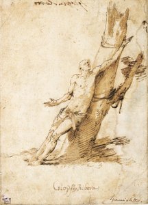 Saint Sebastian bunden till ett träd och tittar upp till höger av Jusepe de Ribera