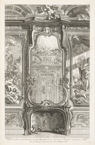 Skåp för herr greve Bielenski stormarskalk av Polens krona avrättad 1734; Chiminée med glas, med en del av stödpanelen och målningar på varje sida, första plattan av Juste Aurèle Meissonnier