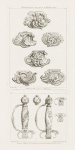 Gyllene svärdvakter för kungens äktenskapsfängelser 1725 Svärdshantering för att hedra kungens äktenskap 1725, pl. 52 i arbete av Juste-Aurele Meissonnier av Juste Aurèle Meissonnier