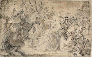 Zenobia omgiven av beridna soldater av Justus van Egmont