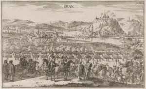Slag bij Párkány 1683 Gran (titel på objekt) av Justus van den Nijpoort