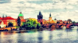 Utsikt över Karlsbron i Prag av Justyna Jaszke