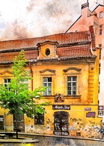 Den historiska absintbutikens byggnad