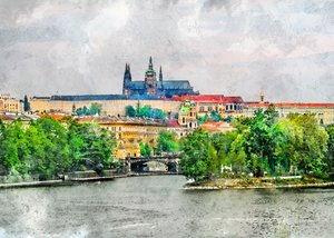 Historisk utsikt över floden i Prag av Justyna Jaszke