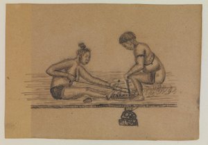 Illustration för en inuitlegend (två nakna personer som gör eld)