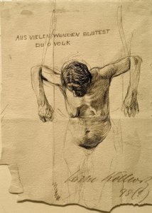 Nakenstudie för etsning Ni blöder från många sår, o människor av Käthe Kollwitz